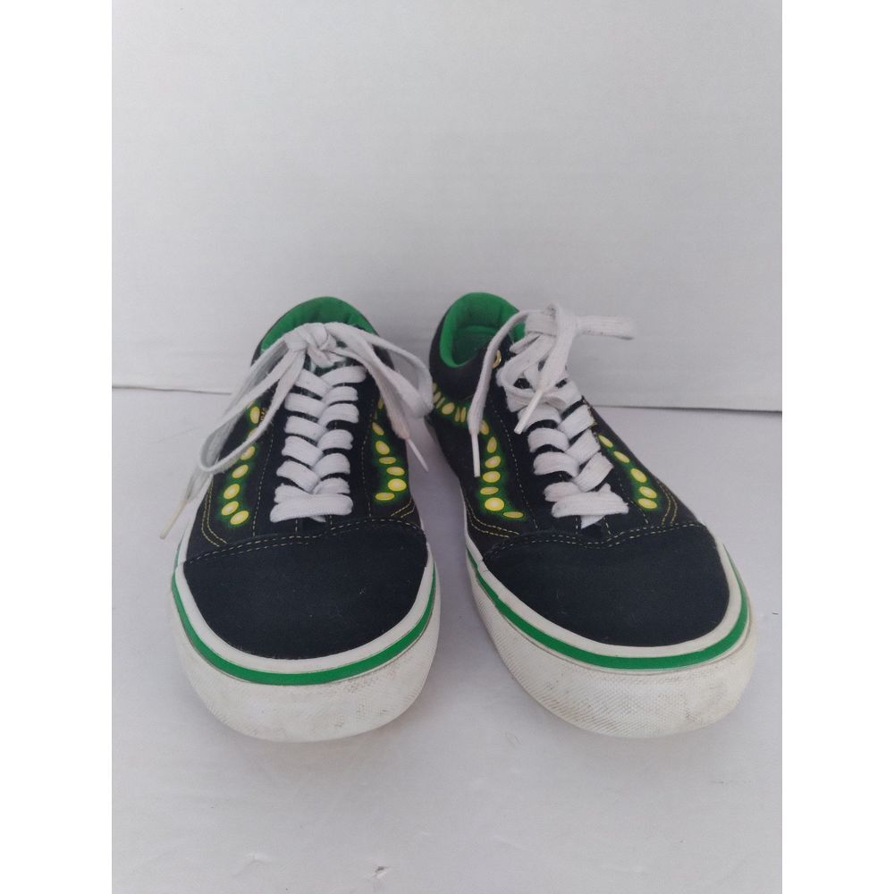 Retro Skate Sneakers Navy Blue Green Yellow Dots Pattern Canvas Low-Top Shoes